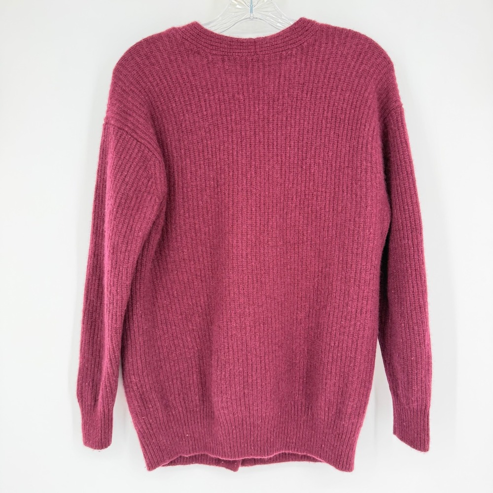Vince Oversized Wool & Cashmere Cardigan Burgundy Ribbed V-Neck XS - Picture 6 of 14